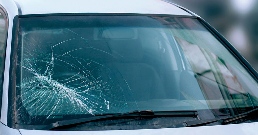 Broken car windshield. Accident of car. Selective focus